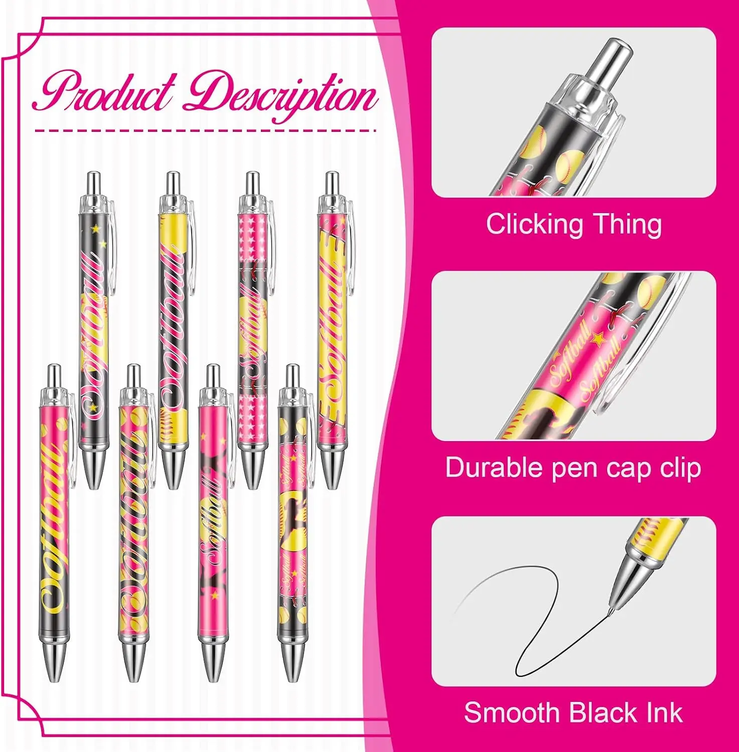 Softball Gfts for Daughters Teammates, Softball Party Favors Include 8 Pcs Softball Ballpoint Pens Softball Pens Christmas Stocking Stuffer for Team Softball Lovers Son Grandson Teens Friends