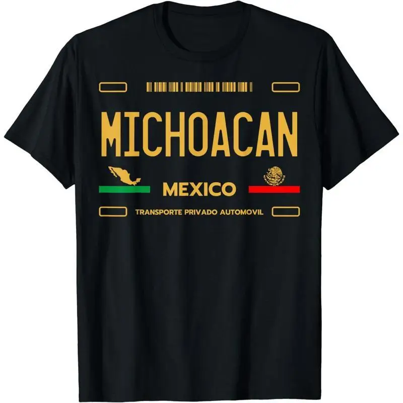 

Women's Michoacan Mexico T-Shirt Retro License Plate Graphic Tee Mexican Culture Souvenir Travel Gift Casual Top