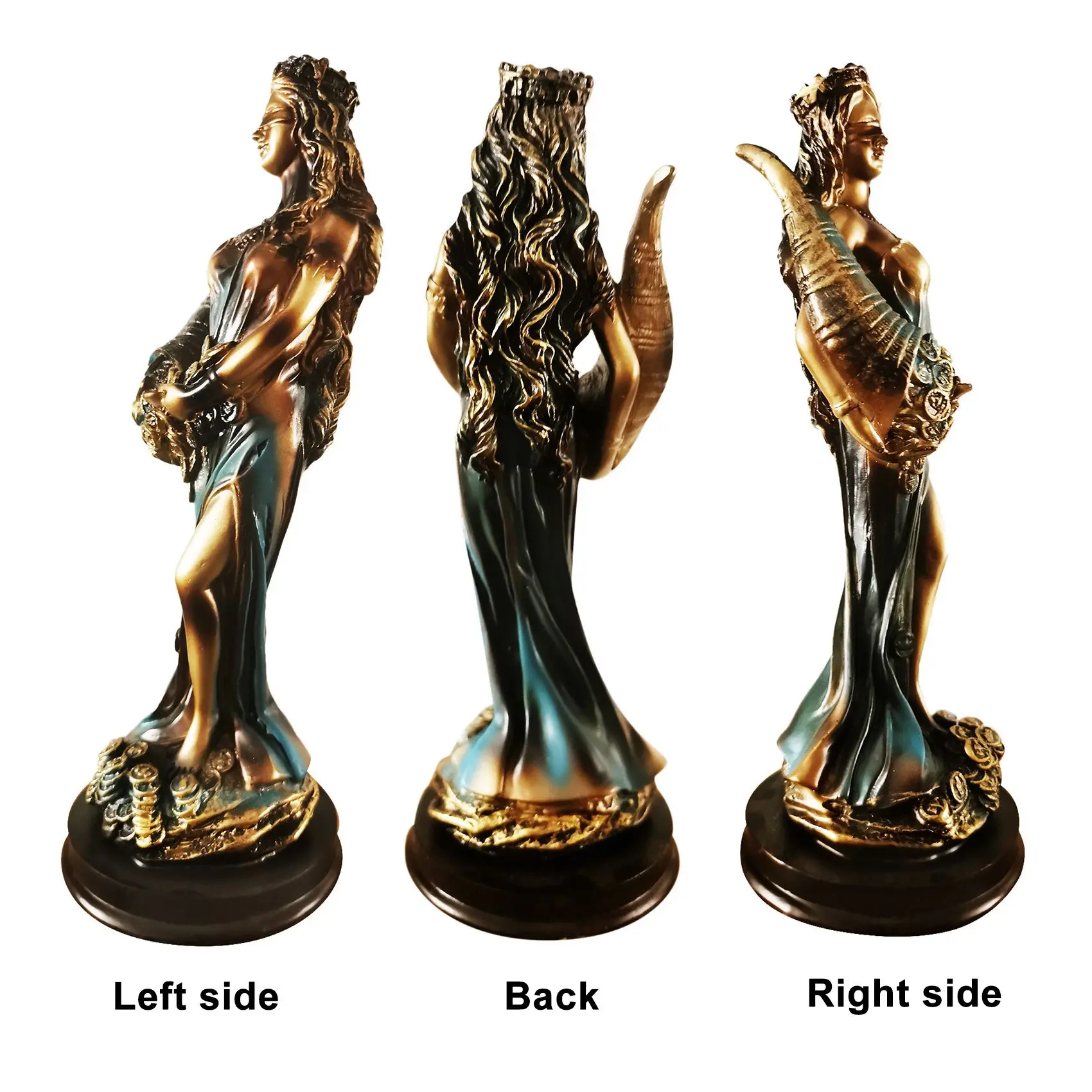 AT77 ปิดตา Fortuna รูปปั้นกรีกโบราณโรมันเทพธิดาแห่งโชคลาภ Vintage Blue Luck ประติมากรรมโชคตกแต่งสําหรับ Home