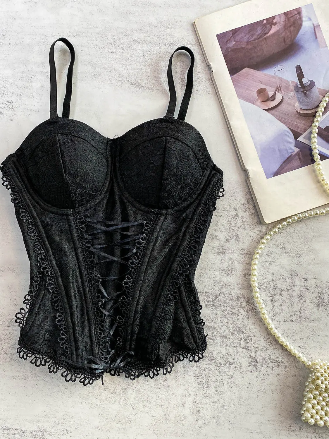 Sexy Lace Trim Strap Vest Top Women's Summer Fibone Support Slimming Chest Pad Tube Top European Sle Slim Fit V-ne Casu...