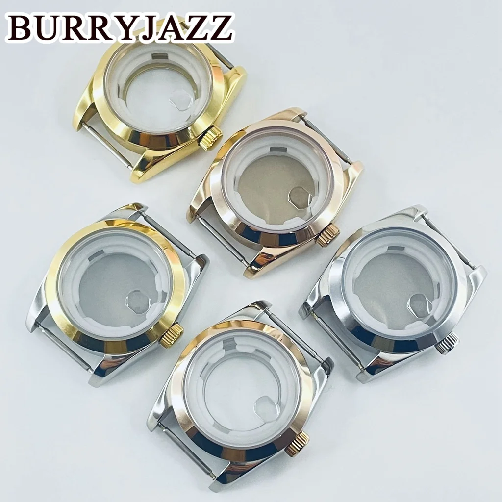 BURRYJAZZ 31mm NH05 NH06 Watch Case Silver Rose Gold Stainless Steel Case With Sapphire Crysta Waterproof