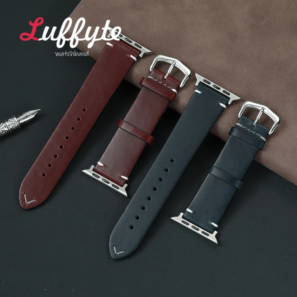 Vintage Ölwachs Lederarmband für Apple Watch 45 46 41 44 40 42 38 49 mm Rindslederarmband für Iwatch 1-10 Ultra SE 2 Gürtel
