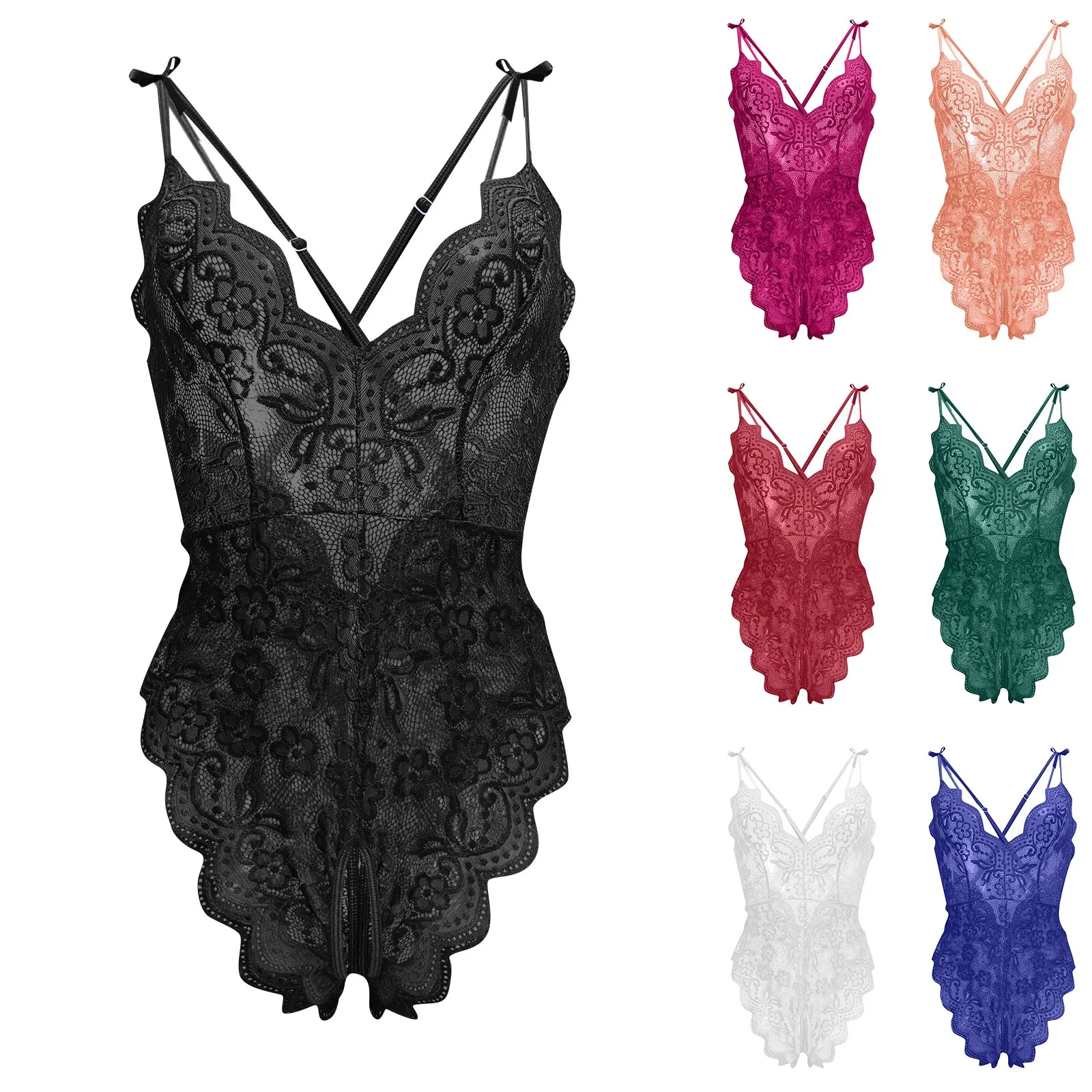 

Women Lingerie Short Lightweight Nightgown Flower Lace Underwear Babydoll V Neck Sleepwear Strap Chemise, Add Female Charm