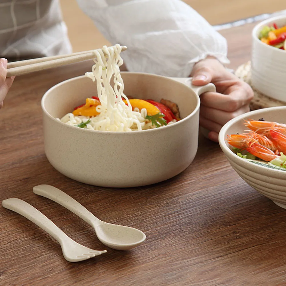 

Wheat Straw Instant Noodles Bowl Soup Kitchen Supplies Eco Friendly Lightweight Chip Resistant Space Saving Design Round