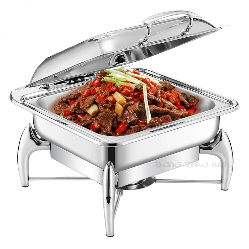 Restaurant Supplies Stainless Steel Food Warmer High Quality Restaurant Luxury Display Square Shape Chafing Dish