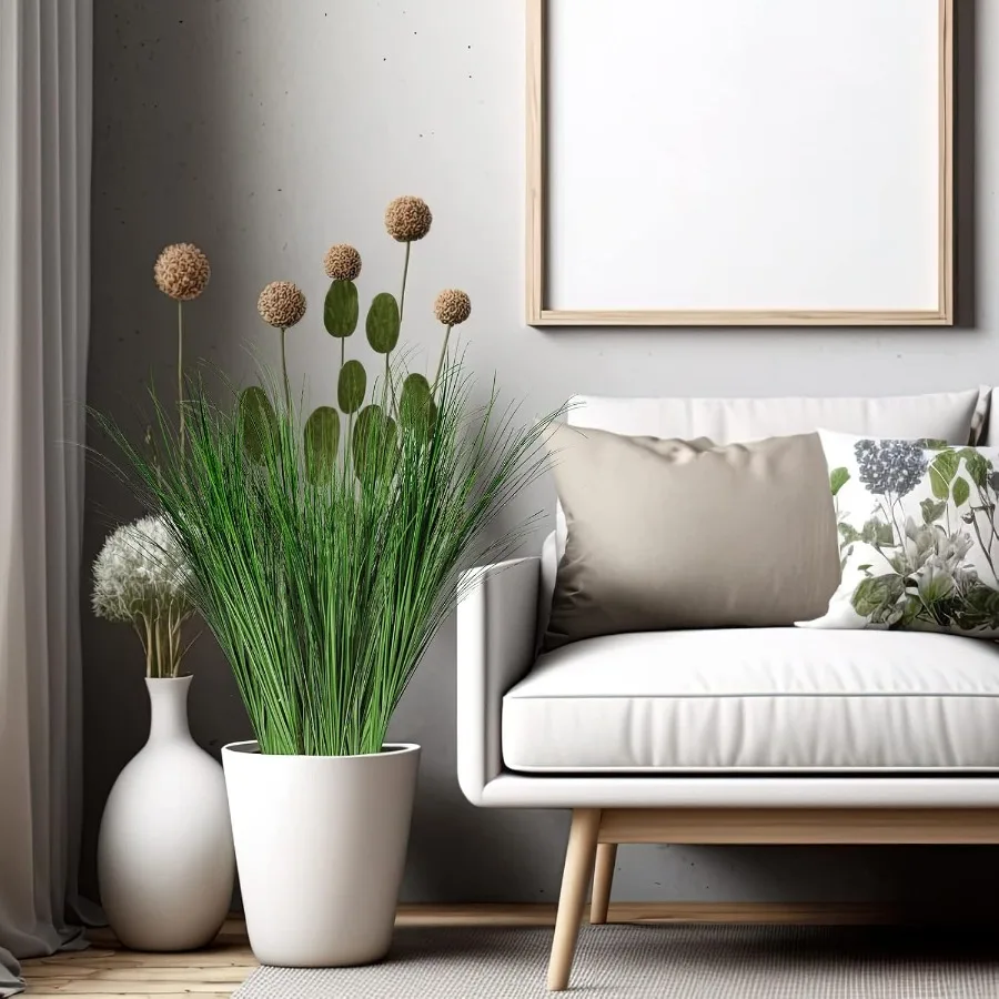 12 قطعة 33 بوصة نباتات العشب الاصطناعي فو شجيرات عشب القمح للخارجية والداخلية ديكور المنزل طويل القامة النباتات وهمية الجذعية الخضرة #4