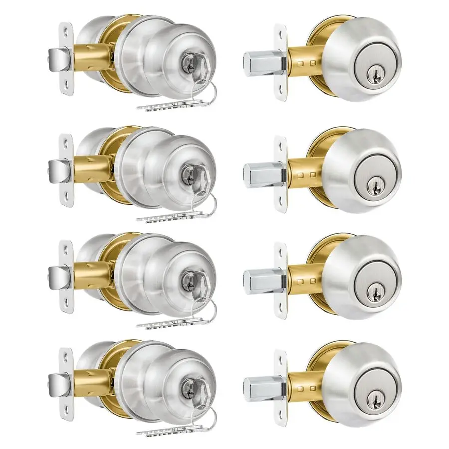 

Pack Exterior Door Lock Set, Satin Nickel Door Knob and Deadbolt Combo Set, Keyed Alike Entry Door Knobs with LockampKeys, Round