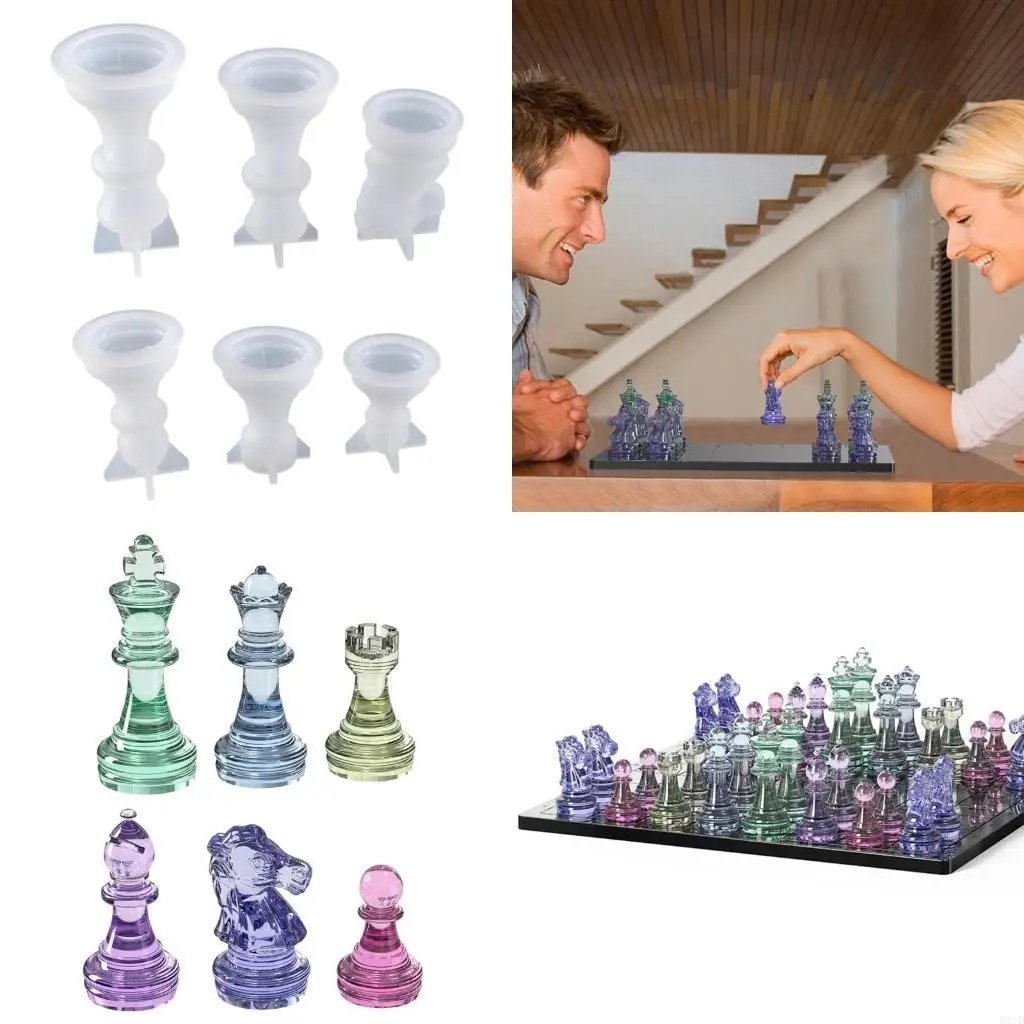 

6 шт. 3D шахматная форма для эпоксидной смолы, форма для шахматных фигур ручной работы, УФ-кристаллическая эпоксидная форма