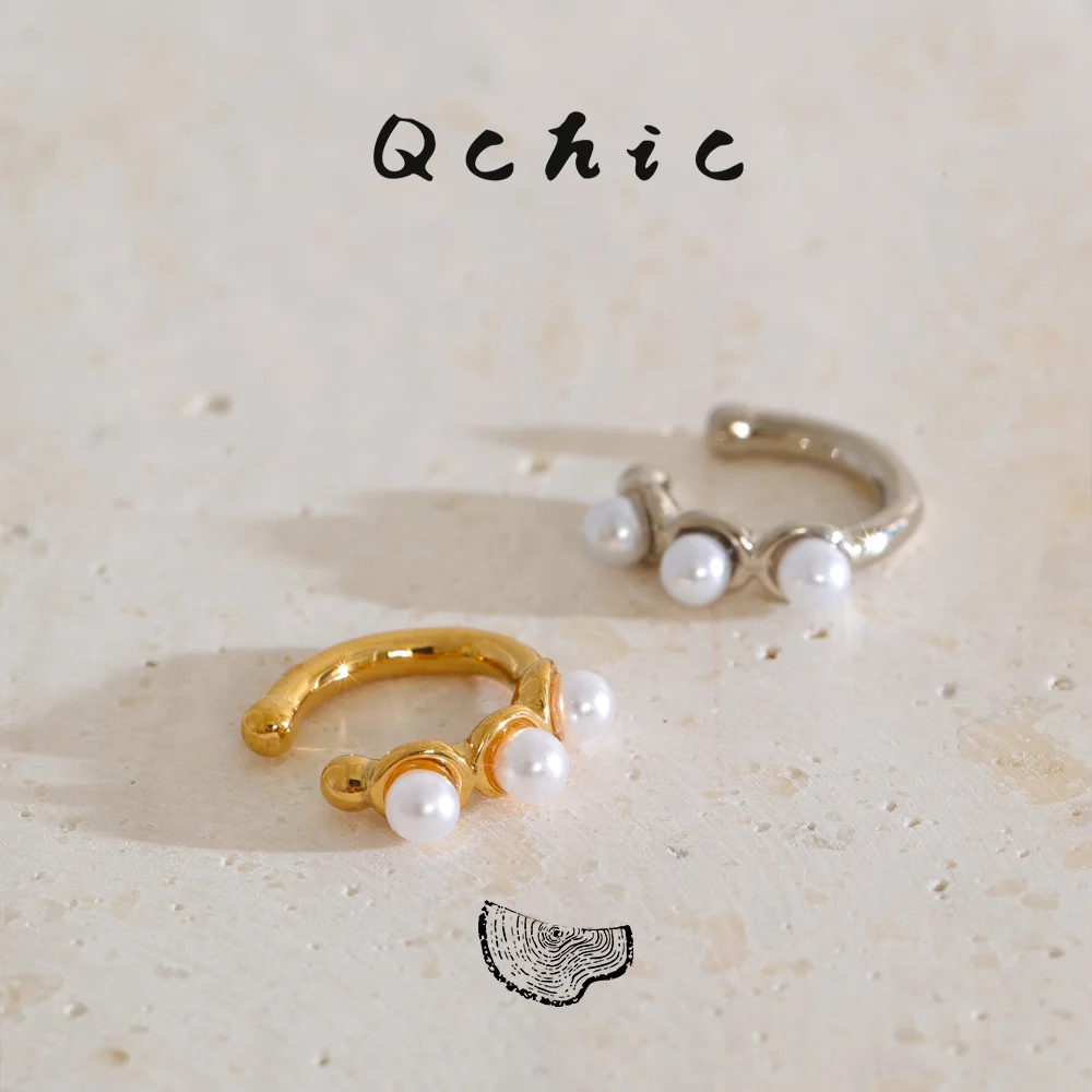 Qchic 1PC 316 Stainless Steel Simulated Pearls Ear Cuff Non Pierced Earrings for Women Cartilage Clip Fake Helix Conch Jewelry