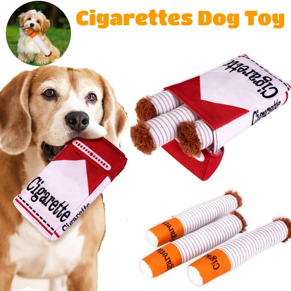 

Cigarettes Dog Toy Creative Cigarette Chewing Grinding Toy Funny Stuffed Dog Toys with Squeaking Sound Cigaret Box Pet Gifts