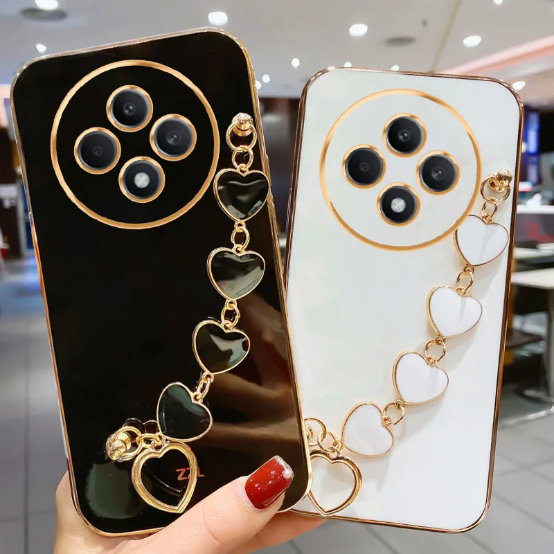 RedmiA4 Luxury Plating Love Heart Bracelet Chain Case For Xiaomi Redmi A4 A3 5G Soft Back Cover On A3X RedmiA3 A45G