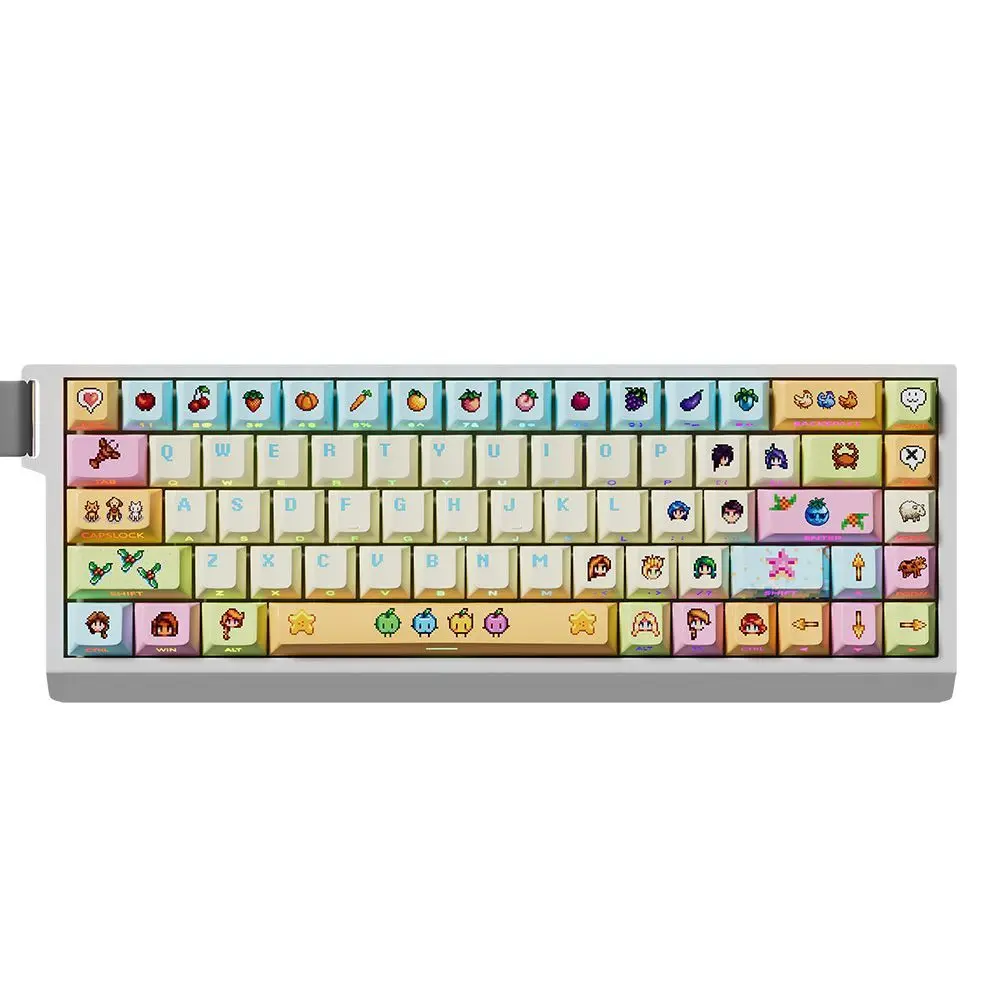 Llavero con teclado mecánico Xinglu Valley, juego de teclas translúcidas grabadas lateralmente, PBT, lindo, tapa de cereza, veteado de 74 teclas