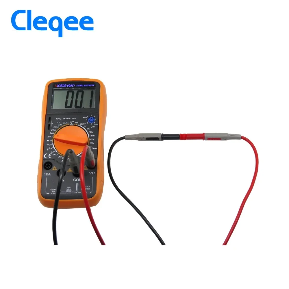 Cleqee P1032 P1033 kabel uji Multimeter, injeksi dicetak 4mm steker pisang garis uji lurus ke kabel uji melengkung