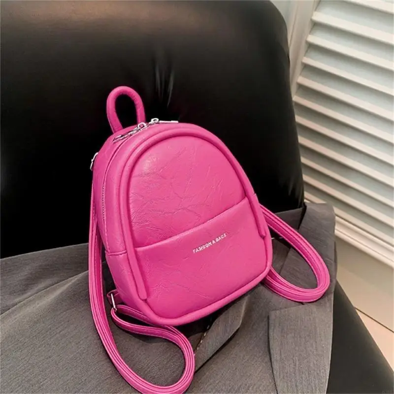 

63HC PU Leather Backpack Fashion Double Strap Shoulder Bag for Girl Women Mini Pack