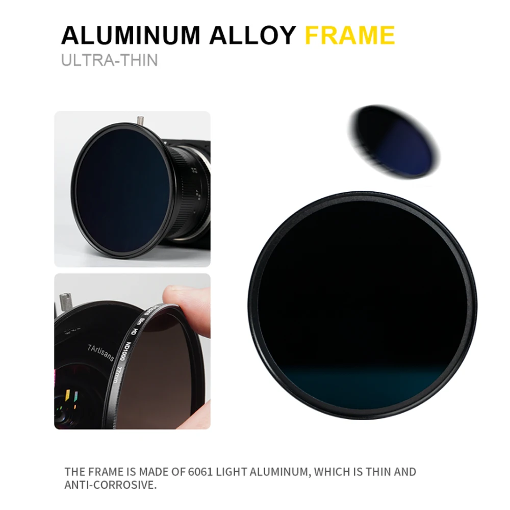 7artisans Camera Lens ND Filter ND8 ND64 ND1000 Ultra Slim Frame Multi Coating Optical Glass 46mm/49/55/58mm/62/67/72mm/77/82mm