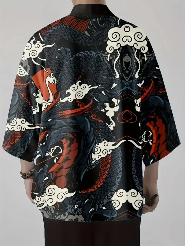 New Trend Fashion Men's Casual Kimono Sunset Flying Crane 3D Printing Men's Traditional Kimono Daily Casual Men's Cardigan