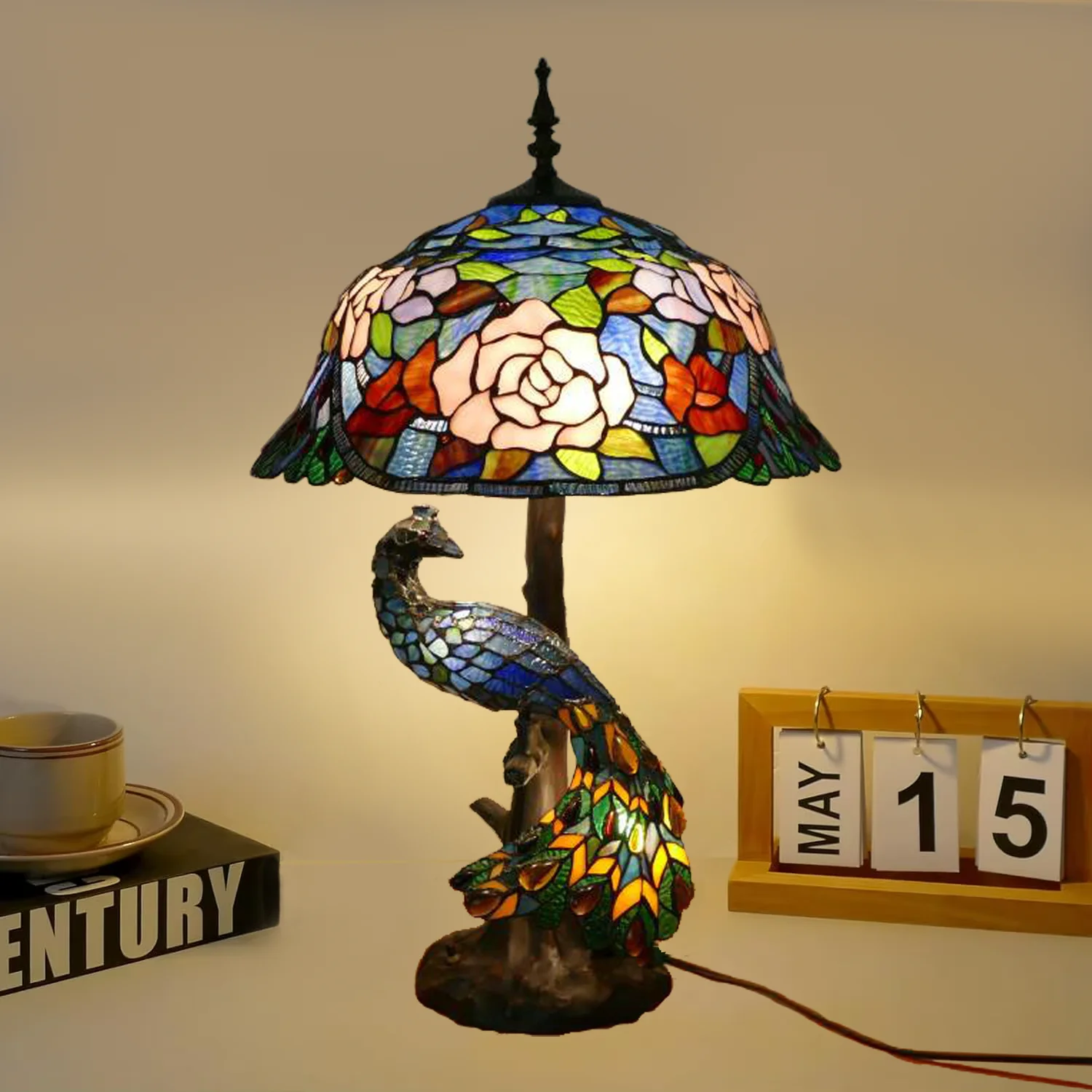 American retro peacock base living room decoration atmosphere warm handmade villa button switch large table lamp