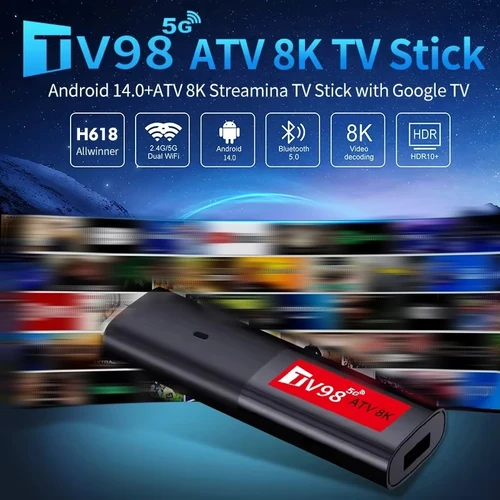 Imagen 2 del producto TV98 ATV Mini TV Stick Android 14 TV Stick HDR Set Top Box 8K Video WiFi 2,4/5G Streaming Smart TV Box para reproductor multimedia de red