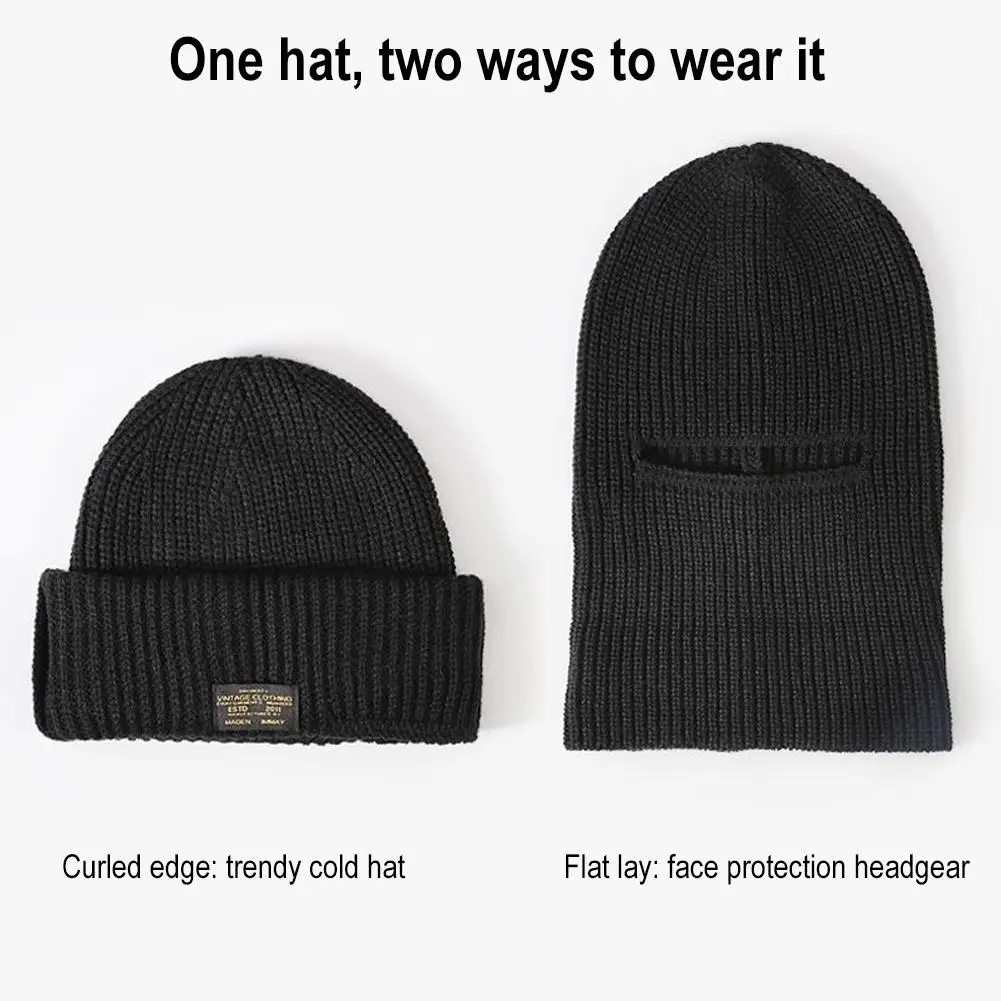 Winter Men\'s Hats Knitted Wool Hat Windproof And Cold Resistant Head Cover Mask Warm And Cold Hat Outdoor Balaclava Warm Hat ﻿