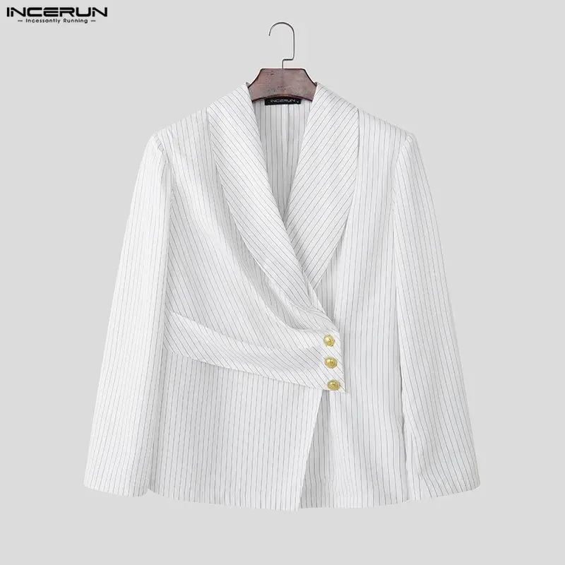 

Мужской полосатый пиджак с лацканами и длинными рукавами на пуговицах, повседневный мужской костюм INCERUN, элегантное модное мужское тонкое пальто для отдыха, уличная одежда, S-3XL