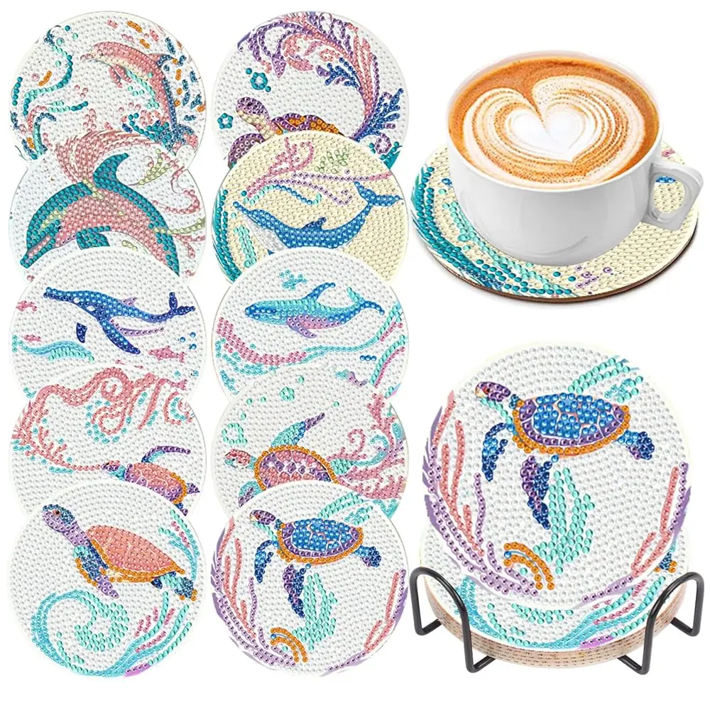 

10 PCS Diamond Art Coasters Kit, Small Diamond Painting Coasters, Fall Diamond Art Kits for Adults Beginners, Arts and Craft