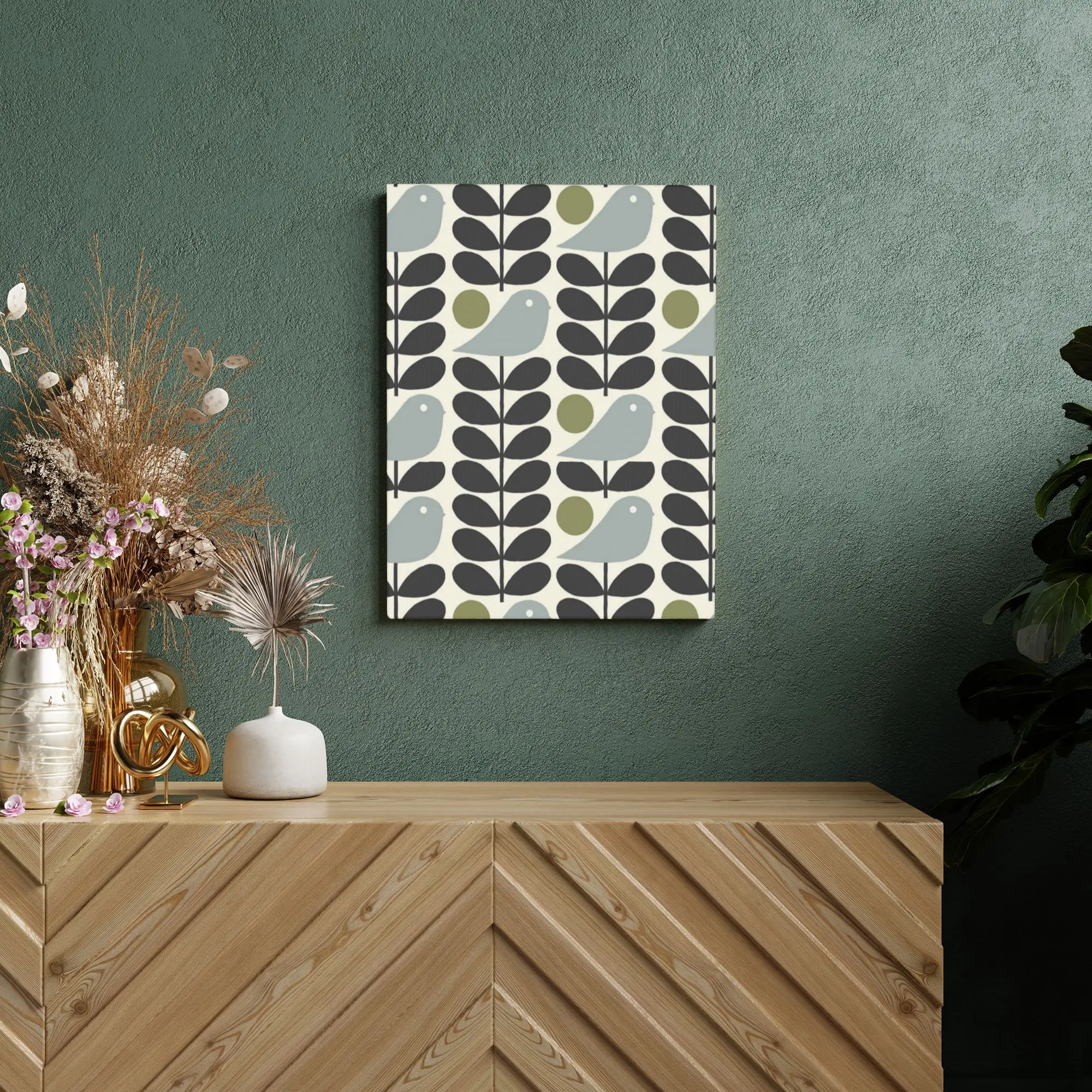 Canvas Unframed Custom Canvas Painting for Living Room Multi Stem Bird Wall Hanging Artwork Orla Kiely Scandinavian 30x40cm,