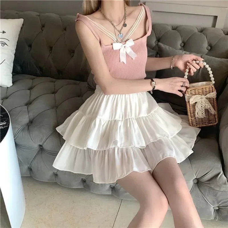 Y2K Women Black White  Vintage Korean Japanese Ruffles Mini Pleated Skirts Kawaii Aesthetic High Waist A-line Skirt Alt Clothes