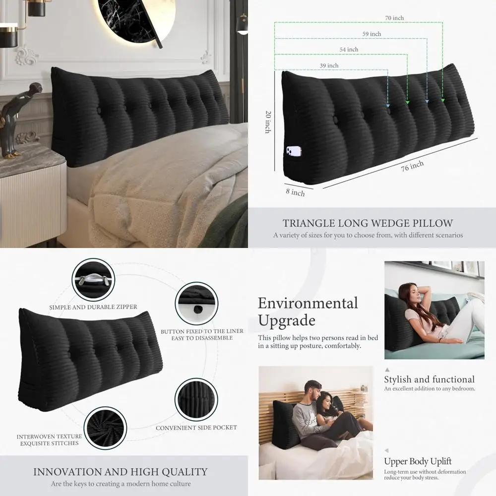 

King Size Bolster Pillow with Firm Support for Headboard, Soft and Comfortable, Large Triangular Bed Wedge for Enhanced Sleep Co