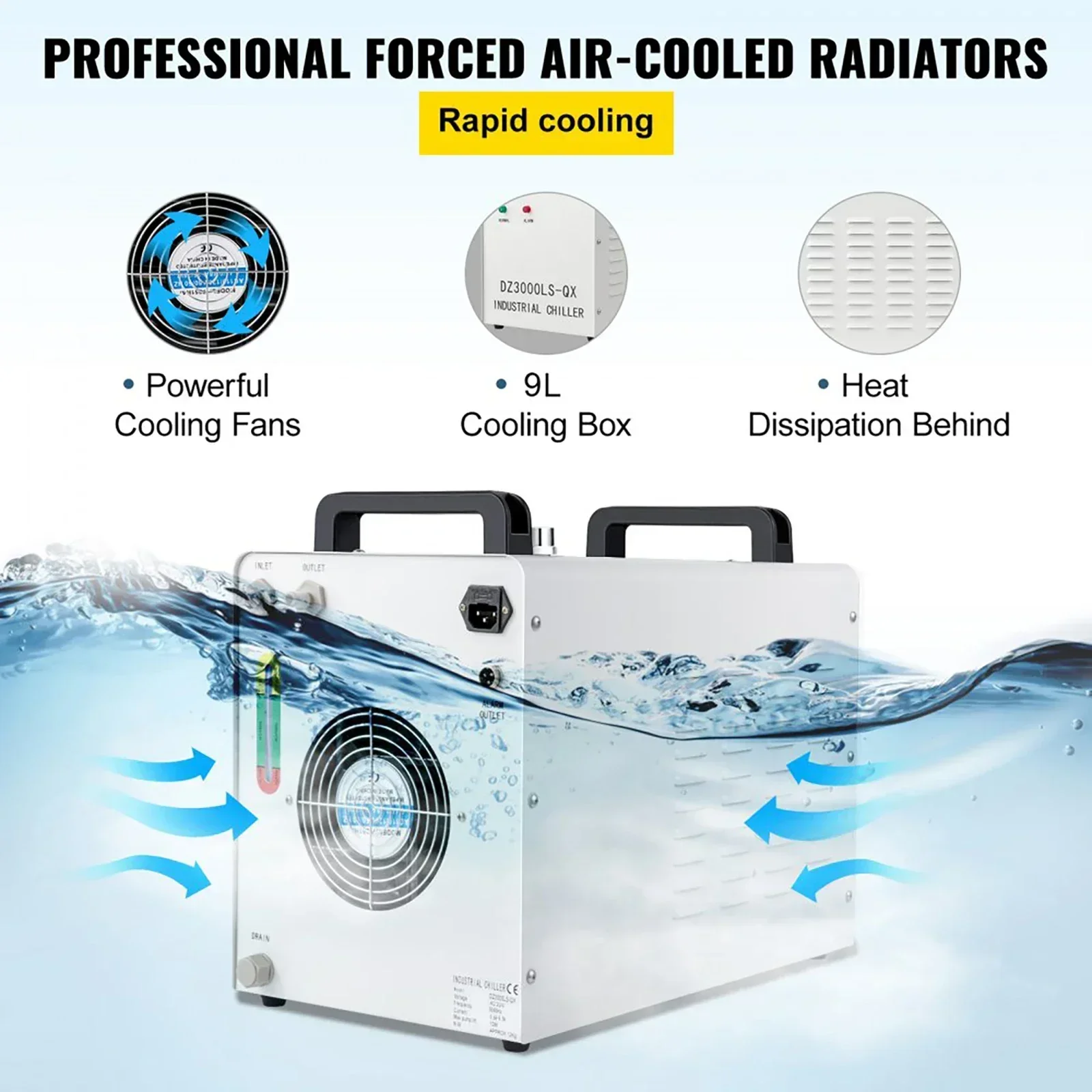 VEVOR-máquina de grabado láser de CW-3000, Enfriador de agua Industrial por termólisis, 60W/80W, tubo de vidrio CO2, refrigeración de husillo CNC