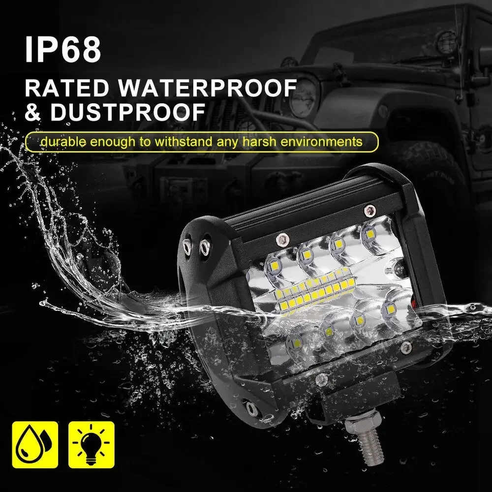 LED Spot Flood Light Combo Pods, barra de luz de trabalho, lâmpada de nevoeiro offroad, SUV ATV, 60W, 2 pcs