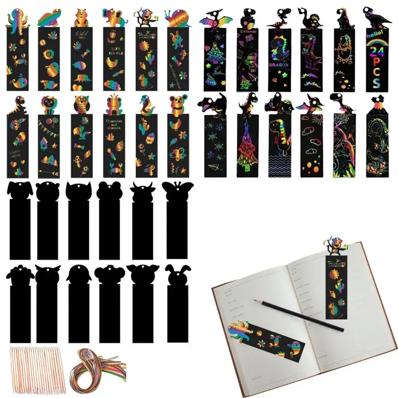 Animal Scratch Bookmarks 36pcs Animal Patterns Scratch Off Bookmark Reading Lovers Party Favors Student Stationery For Library