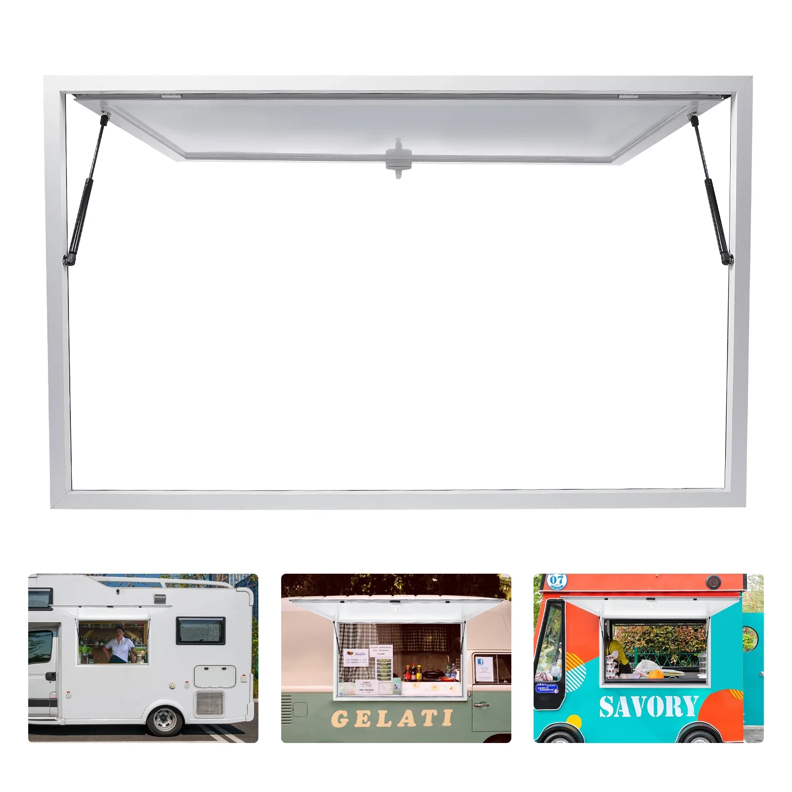 64×40 In Concession Stand Serving Window Waterproof Concession Window for Food Truck Rectangular Burr-free Food Service Window