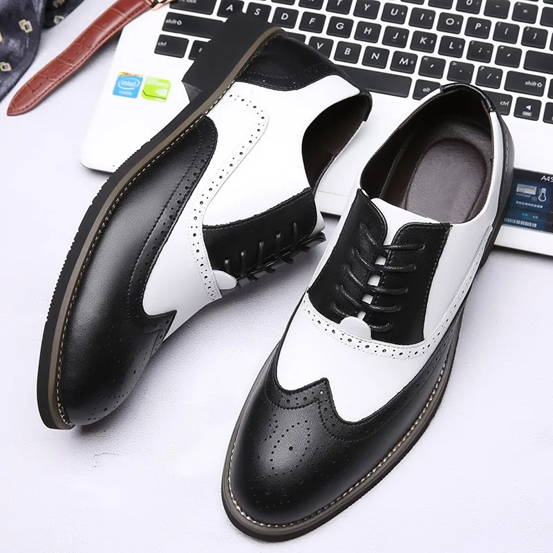 Men Dress Shoes Genuine Leather Fashion Groom Wedding Shoes Luxury Italian Style Oxford Shoes Mens Business Office Work Footwear