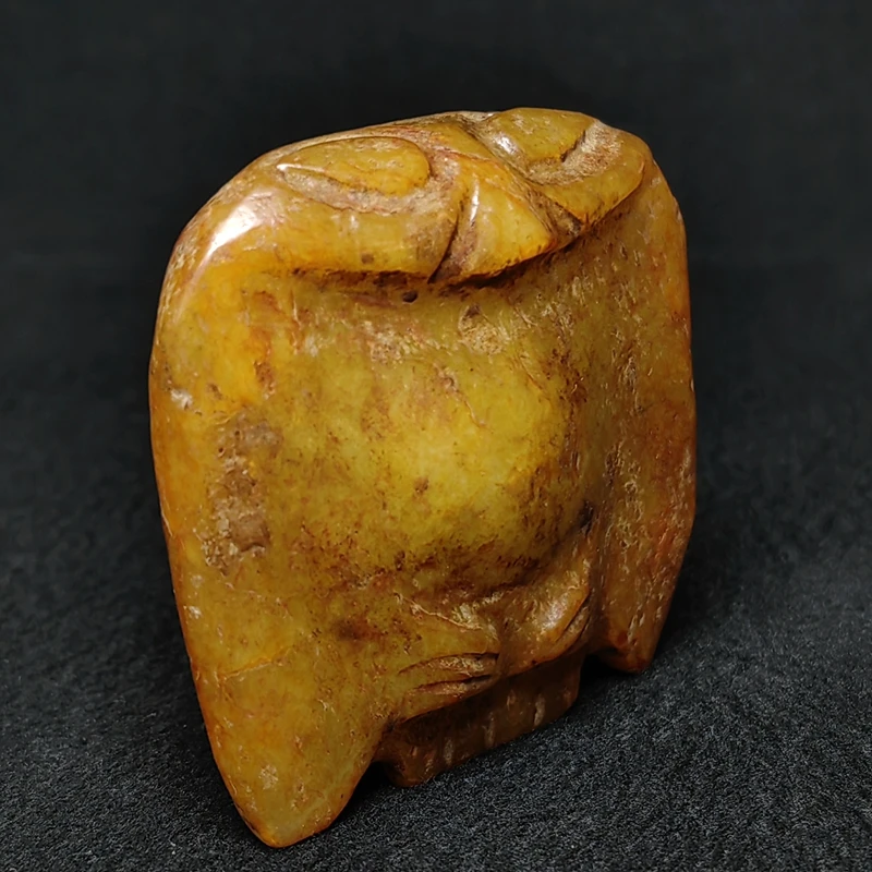 YIZHU CULTUER ART Size 6×5.8×1.8cm Chinese Hongshan Culture Old Jade Carved Eagle Owl Bird Amulet Pendant