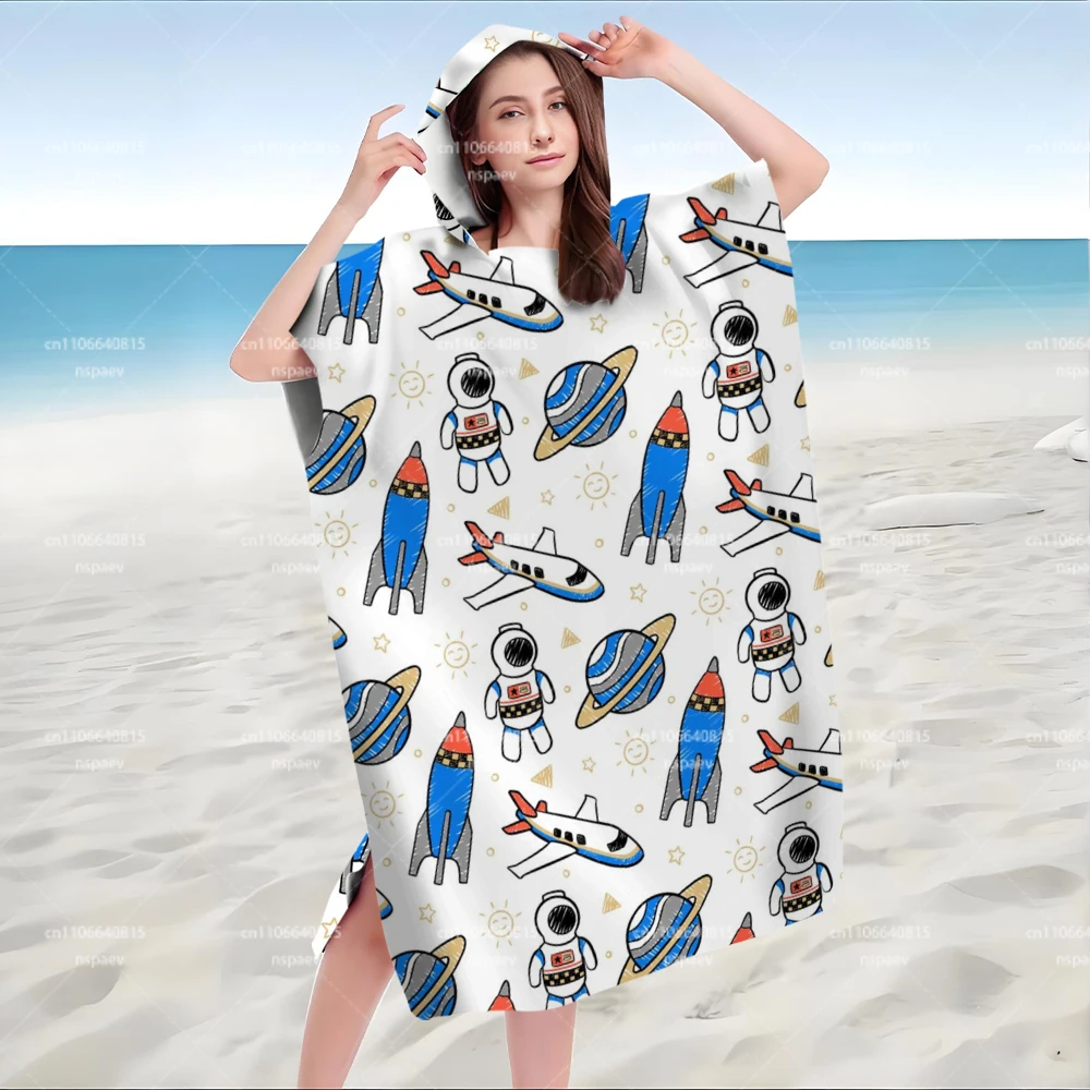 Parent-Child S-Space A-Astronaut Hooded Bathrobe, Quick Dry Microfiber Beach Towel Robe for Kids & Adults