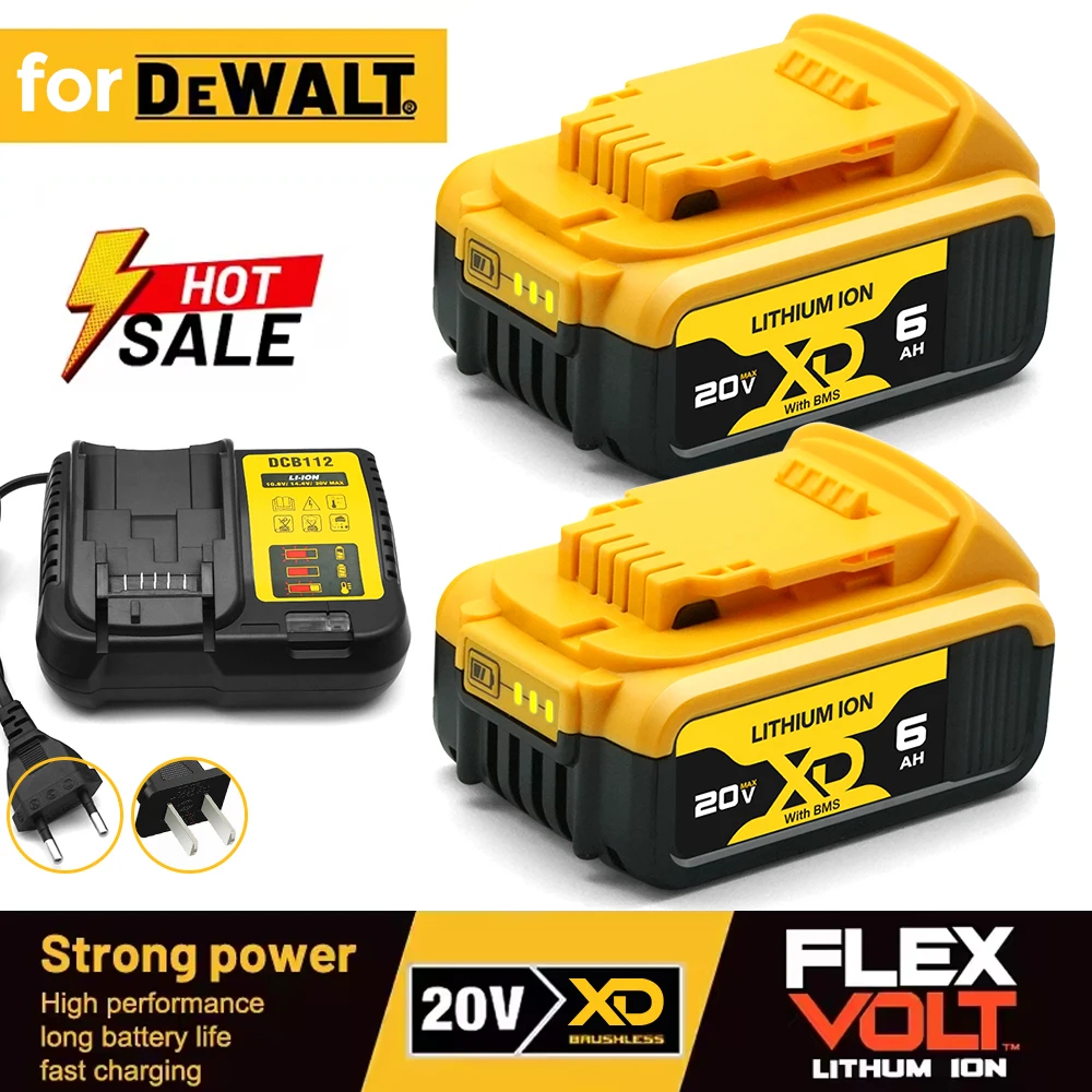 

New 20V 6.0Ah MAX 18650 Battery Power Tool Replacement for DeWalt DCG406 DCD887 DCF880 DCF860 DCF922 20V 6A Battery With Charger
