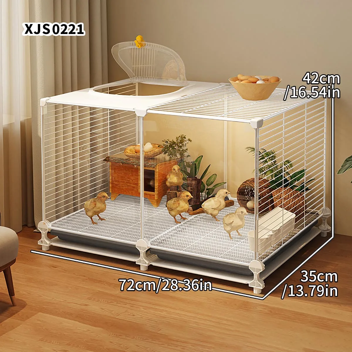 Quail cage with tray for easy cleaning, small chicken cage with dense grid for indoor brooding and breeding, home use quail cage