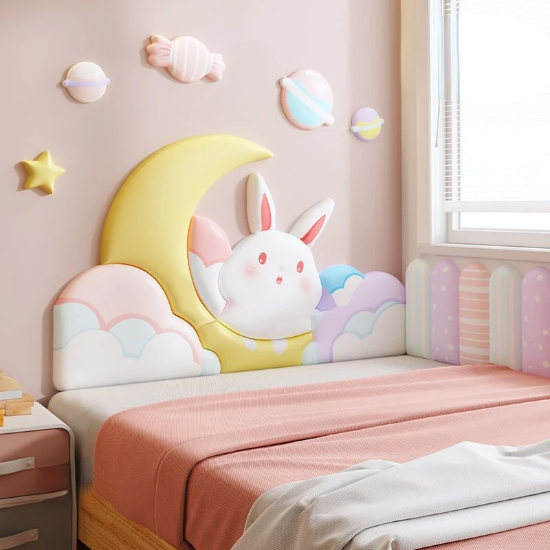 Cartoon Kids Bedroom Furniture Bed Headboard Girl Bed Head Board Tete De Lit Cabecera Adhesiva Cama Anti-collision Wall Panels