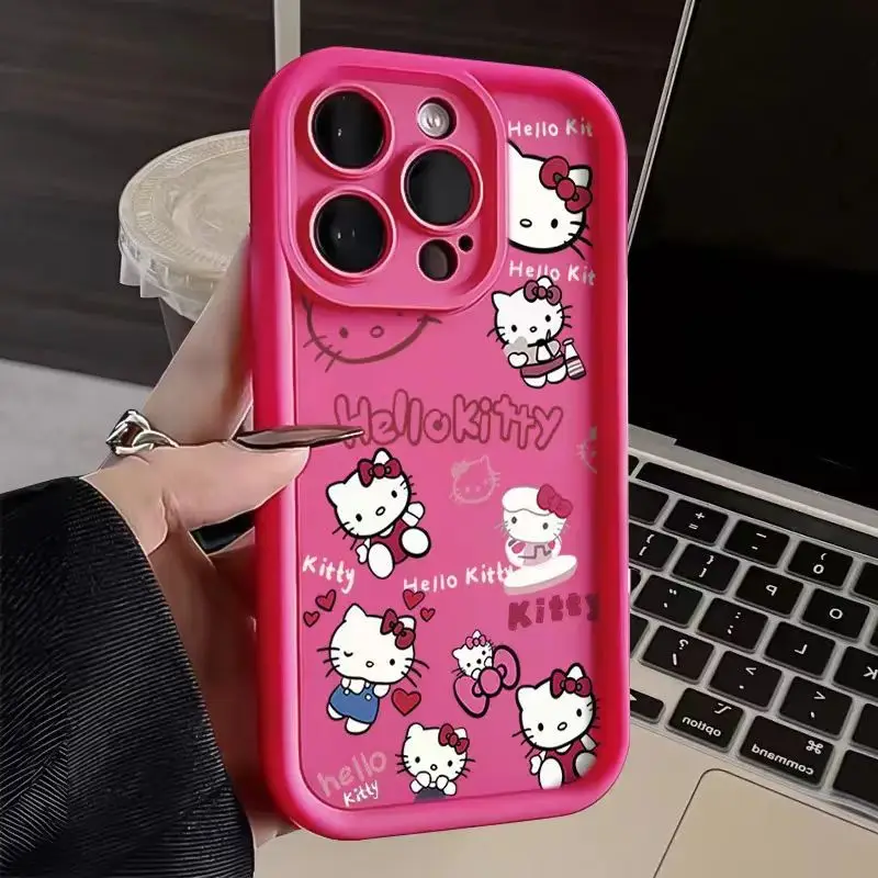 Hello Kitty Sanrio girls Anime Phone Case For iPhone 15 14 13 12 11 Pro Max Xr X 14 Plus Case Cute cartoon Shockproof Soft Cover image 2
