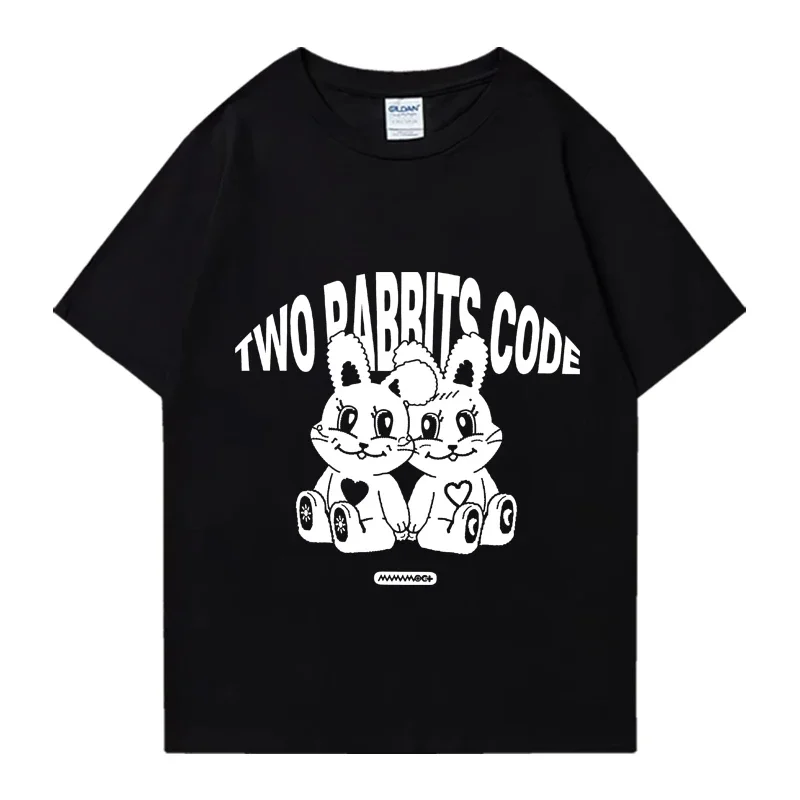 Mamamoo Album Two Rabbits print T shirt kpop Men Women Y2k Cute Kawaii T-shirts Oversized 100% Cotton vintage streetwear Tops