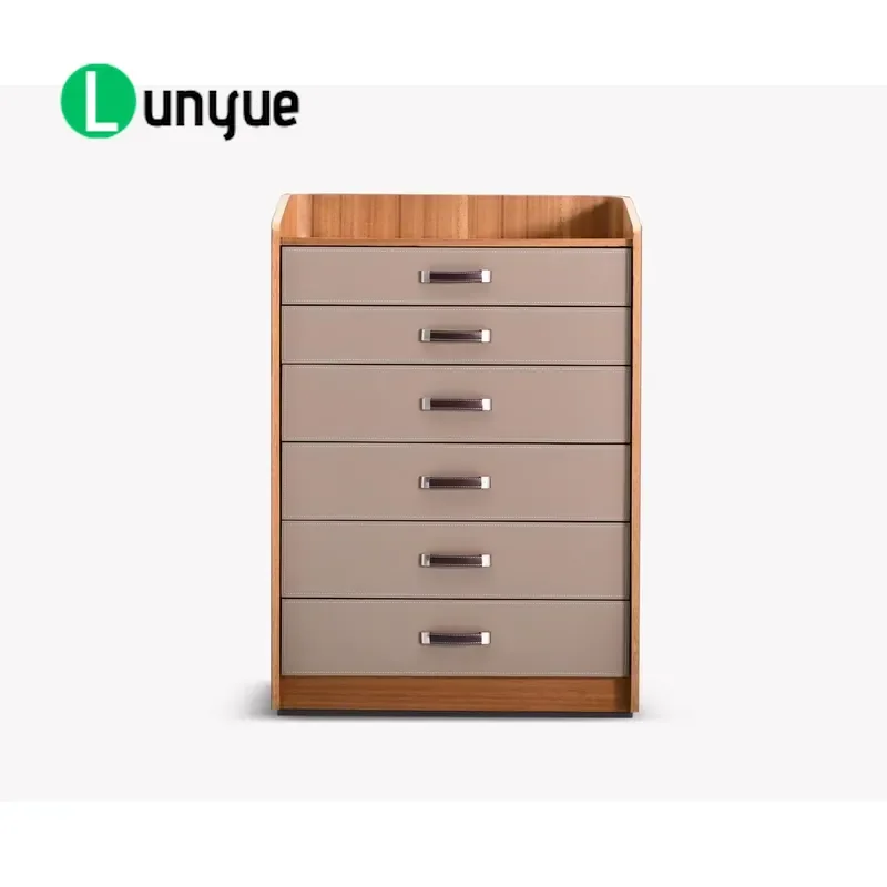 Modern Italian Luxury 6 Drawer Cabinet MDF Saddle Leather Finish Simple Design Storage Furniture for Living Room Bedroom Home
