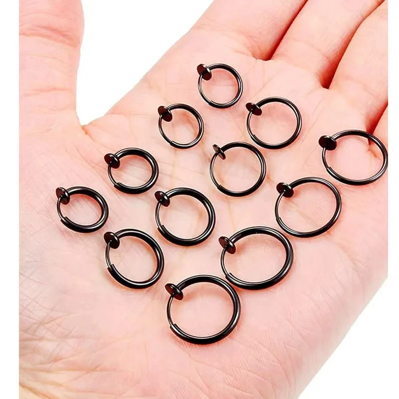 2Pcs Small Hoop Spring Ear Clips Earrings For Women Men Stainless Steel Painless No Piercing Stealth Fake Ear Jewelry 8-20mm