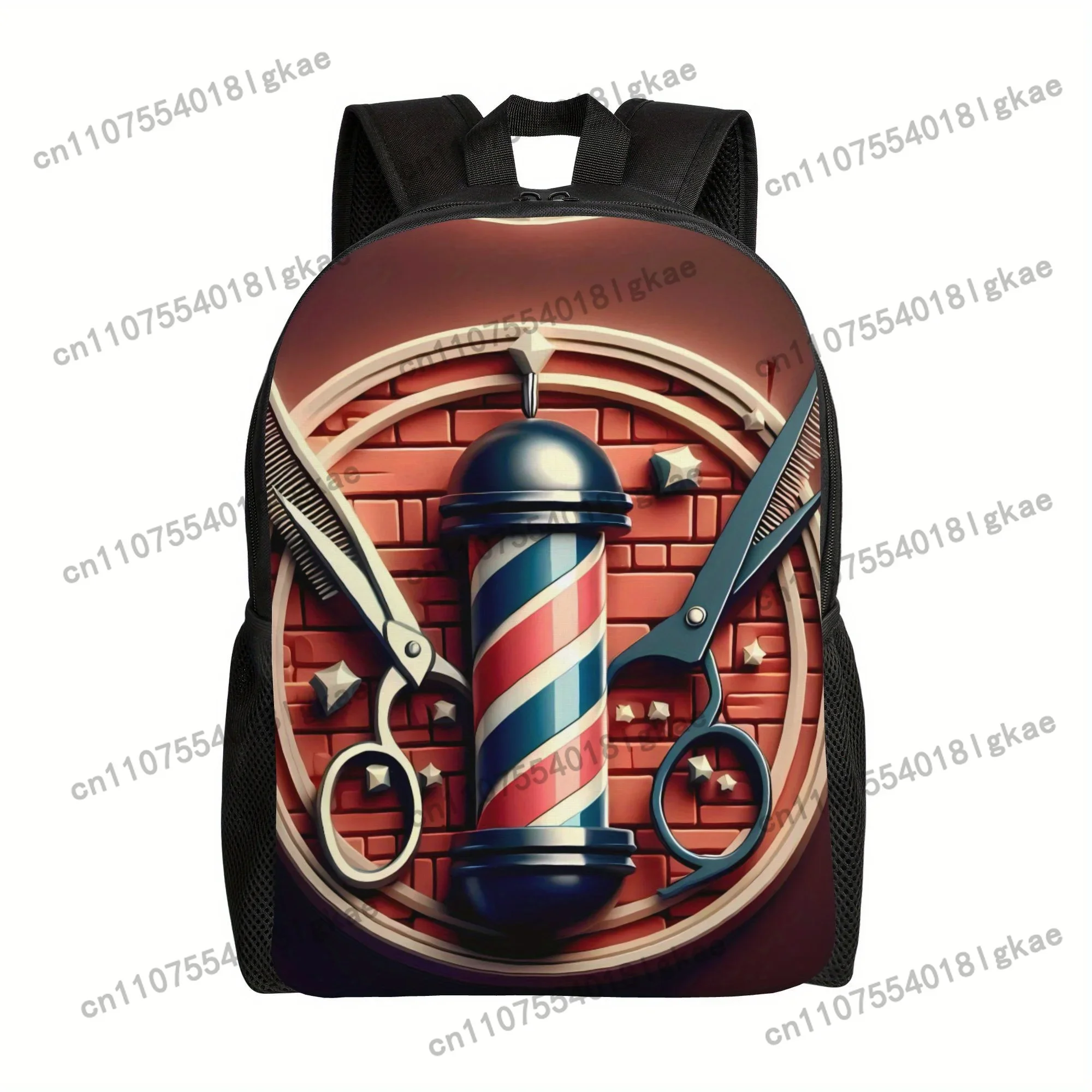 BIIHUDU Men's Barber Shop Design Backpack - Stylish School Bag with Scissors & Clippers Graphic, Durable Fabric for College, Cas