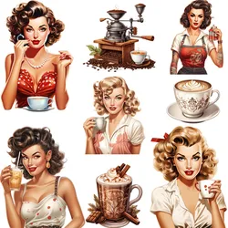 12Pcs/Pack Coffee Girl Sticker DIY Craft Scrapbooking Album Junk Journal Decorative Stickers