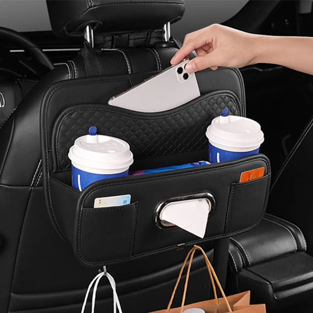 กล่องเก็บของหลังเบาะรถยนต์แบบกันน้ำ ประหยัดพื้นที่ พร้อมที่วางแก้วน้ำในรถยนต์ มีตะขออเนกประสงค์