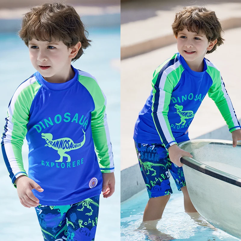 

Boy Long Sleeve Swimsuit Two Pieces Suit 1-13 Year Swimwear UPF50+ Children 2023 Kid Cool Cartoon Beachwear Bathing Suit