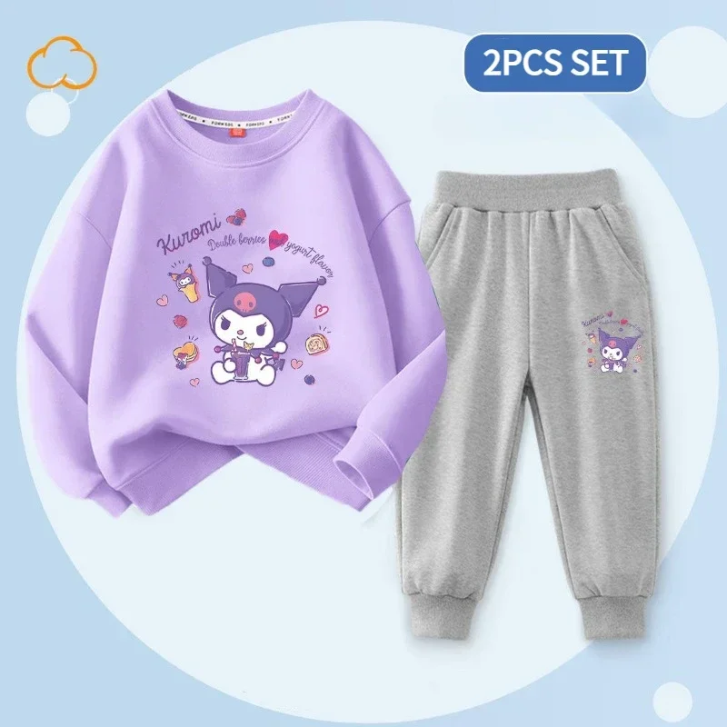 Anime Sanrio Kuromi Kawaii Children's Clothing 2Pcs Set Cinnamoroll My Melody Cute Autumn Sportswear Girls Cartoon Casual Wear