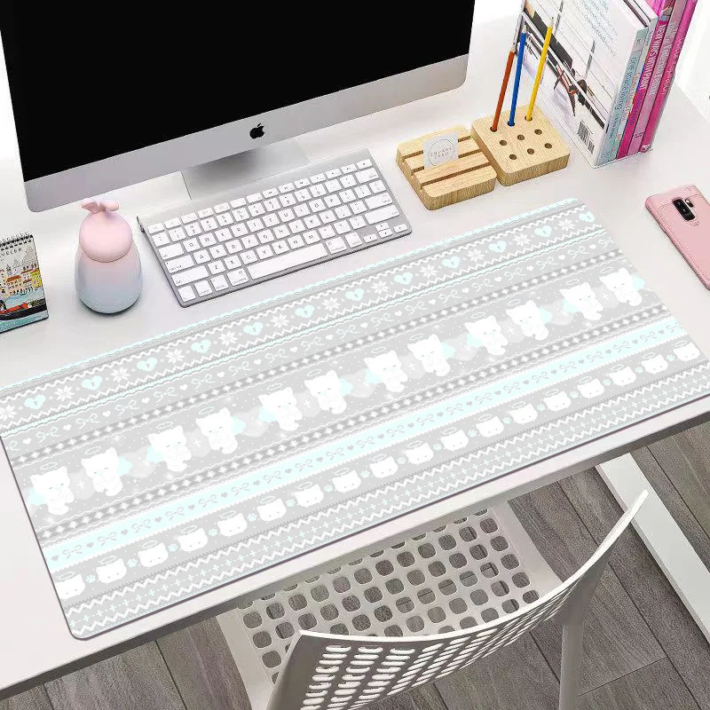 Kawaii Wing Cat Loves PU Leather Desk Pad Protector Non-Slip Large XXL Small Mouse Pad Pc Home &Office Game Laptop Keyboard Pad