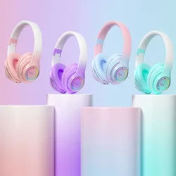 Gradient Color Luminous Head-mounted Bluetooth Headset with Microphone Can Be Inserted SD Card Popular Gaming Wireless Headset