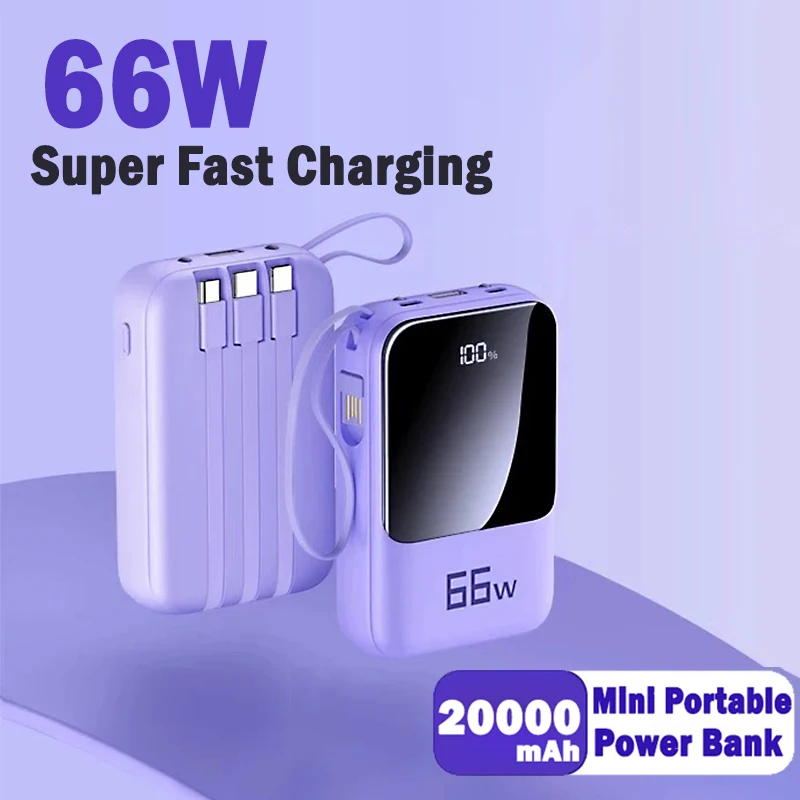 Mini Power Bank 20000mAh 66W High-end  Large Capacity Super Fast Charging PD 20W Flash Charging Source Box For IPhone Huawei